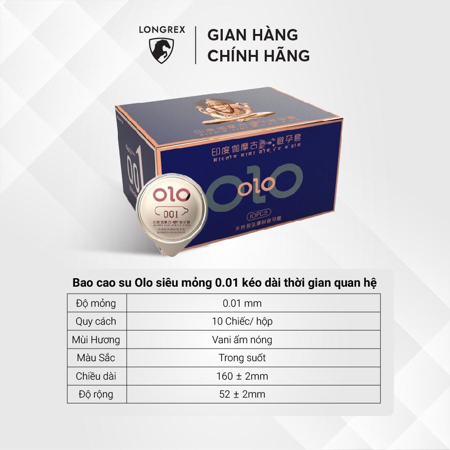 Bao cao su siêu mỏng Longrex kéo dài thời gian quan hệ mùi hương Vani nhiều gel hộp 10 bcs LR09