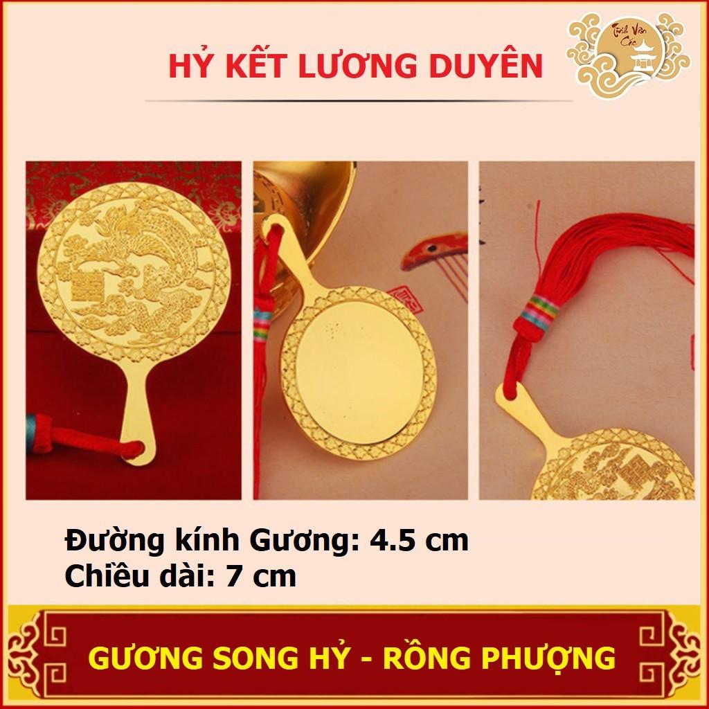 Gương cầm tay phong cách cổ trang, quà tặng tân nương, Song Hỷ Rồng Phượng - Shop TĨNH VÂN CÁC