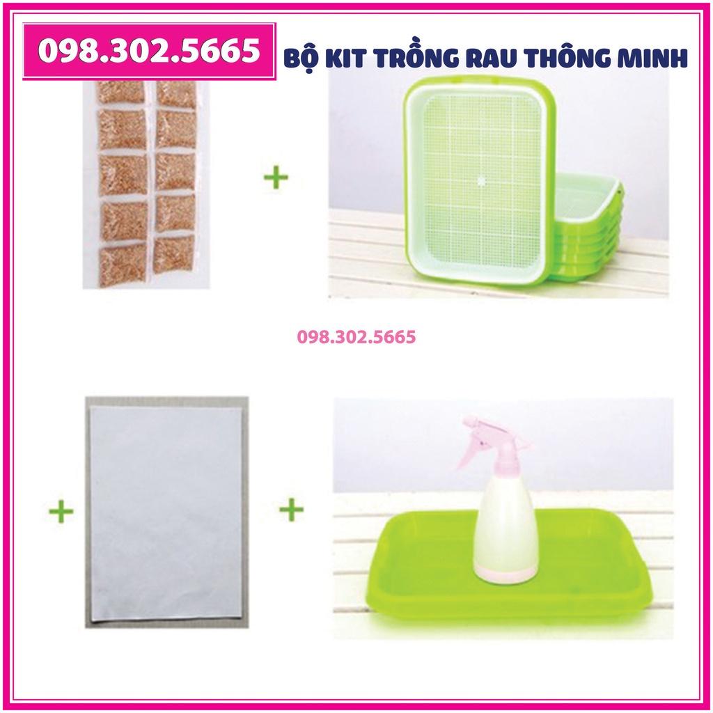 Bộ Kit trồng rau mầm 5 khay, 5 tầng bao gồm: Giá đỡ có 4 bánh + 5 Khay trồng + 500g Hạt giống + Vòi xịt nước.