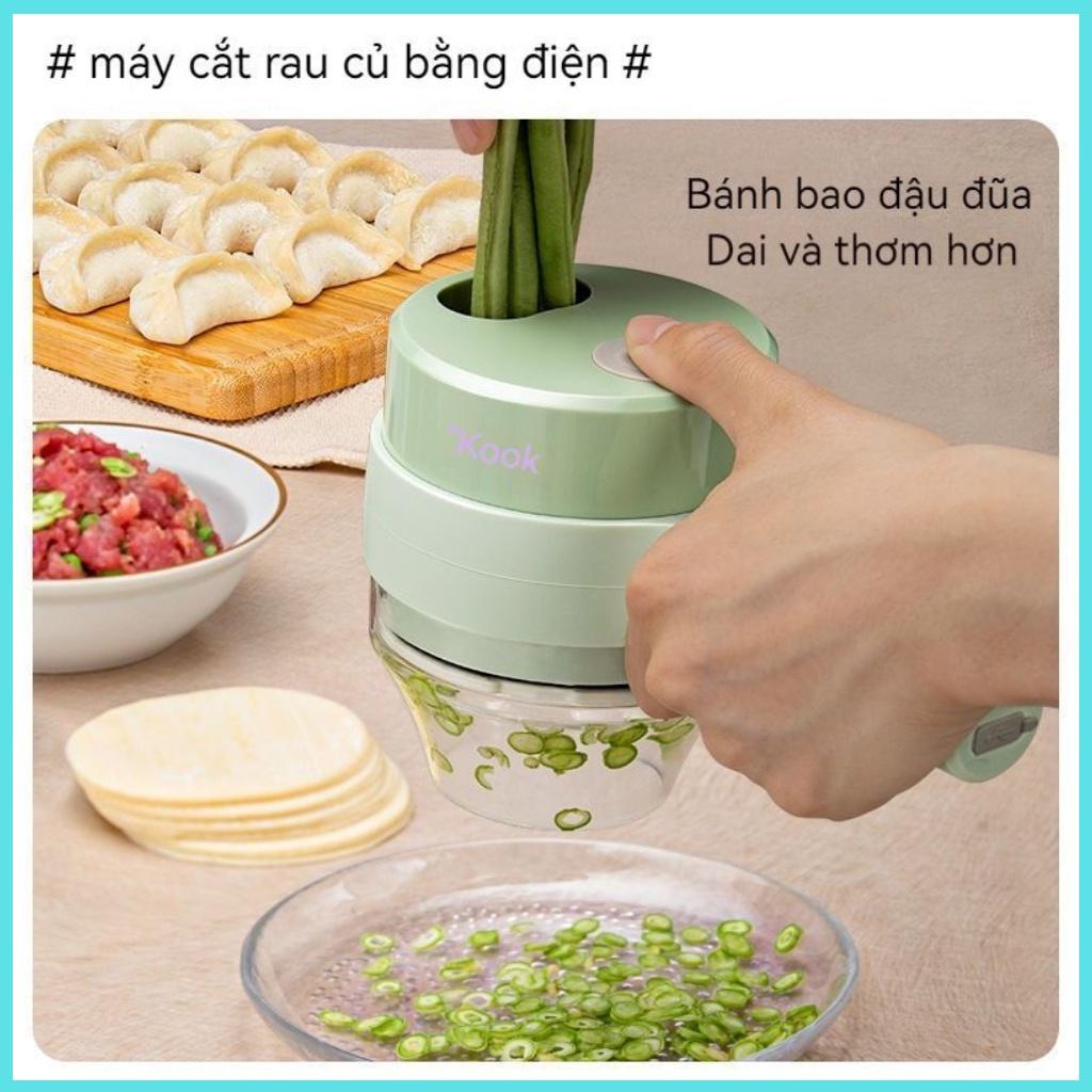 Máy Xay Cầm Tay Mini Cán Dài 4 in 1, Xay Đồ Ăn Dặm Cho Bé, Thái Tỏi Ớt Rau Củ Pin Sạc Cổng USB Tiện Dụng Có Bảo Hành