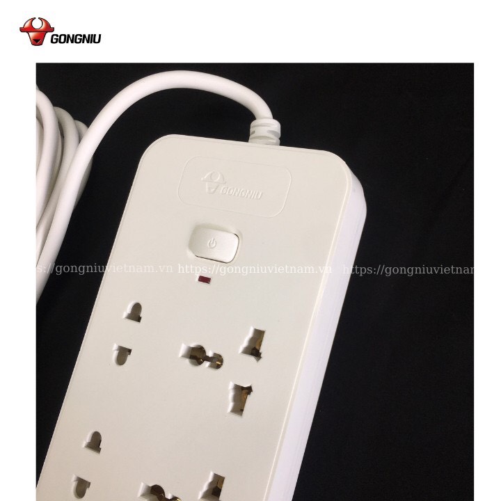 Ổ Cắm Điện Gongniu 6 Ổ Đa Năng 1 Công Tắc – Công Suất 10A/250/2500W – Trắng – Hàng Chính Hãng