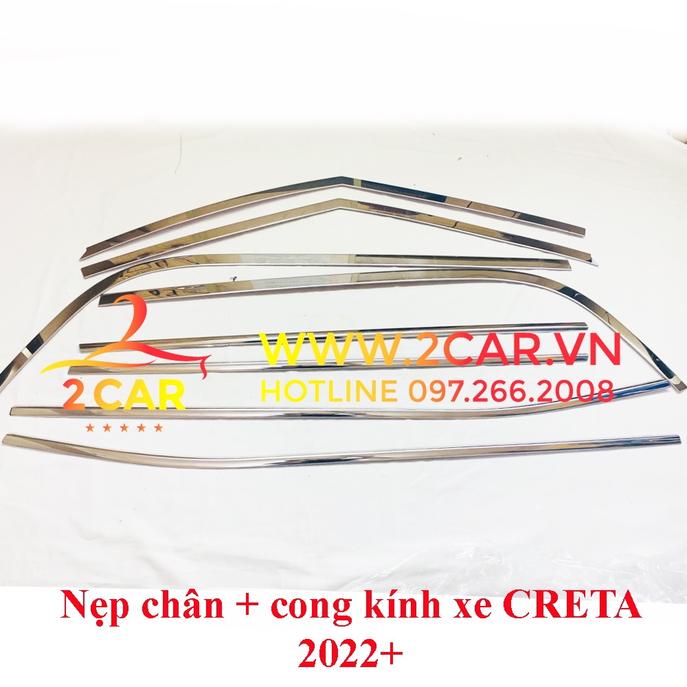 Nẹp viền chân kính, Nẹp cong kính xe Hyundai Creta 2022- 2023 Hàng inox cao cấp