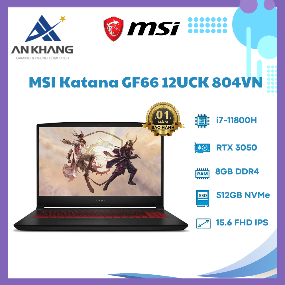 Laptop MSI Katana GF66 12UCK-804VN - Hàng Chính Hãng - Bảo Hành 12 Tháng
