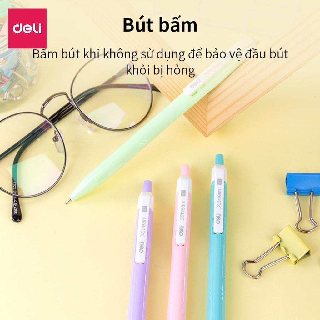 Bút bi bấm văn phòng mực xanh ngòi 0.7mm Deli giá rẻ viết nét đều trơn tru - 1 chiếc màu ngẫu nhiên - EQ03330