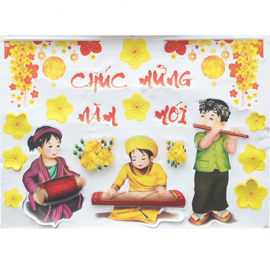 Decal 3D (sticker) dán kính &quot;Chúc mừng năm mới&quot;  trang trí Tết