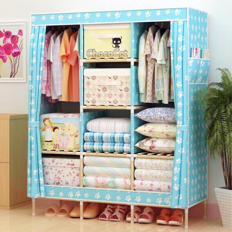 Tủ vải khung gỗ 3 buồng 8 ngăn