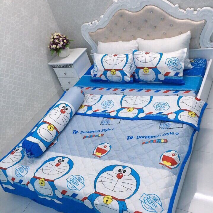 Trọn Bộ Chăn Ga Gối Hè Thu 5 Món PL Cottong Doraemon Thư