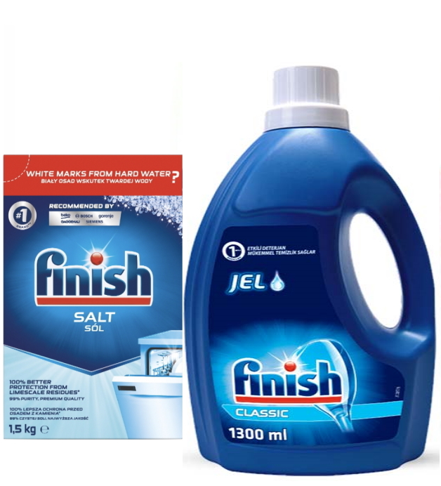 Combo Nước rửa bát Finish Gel 1.5L+ 1.5kg Muối rửa bát Finish Dùng cho Máy rửa bát