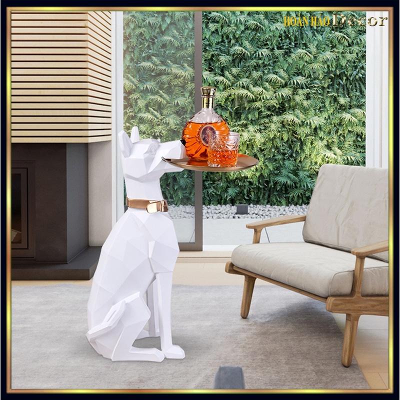 Tượng chó bồi bàn đỡ khay trang trí Kích thước: Dài 47cm x Rộng 33cm x Cao 64cm Đường kính khay: 26cm