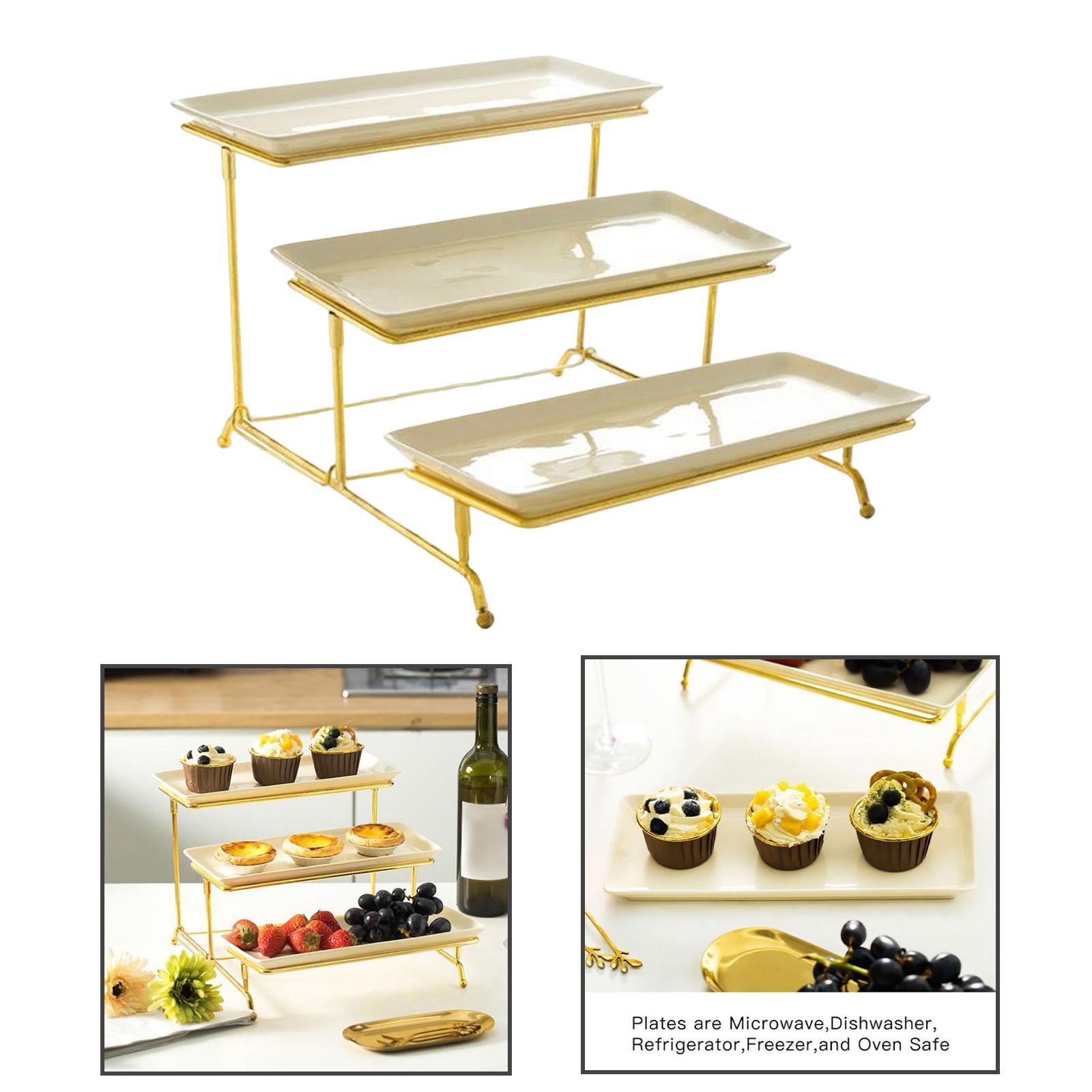 3 Tier Rectangular Serving Platter Stand Set for Food Display Party Dessert