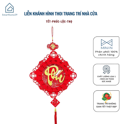 Dây Treo Khánh Quạt Khánh Vuông Liễng Nhung Đỏ chữ TẾT - PHÚC -LỘC - THỌ Decor Trang Trí Tết Năm Mới - HÀNG CHÍNH HÃNG MINIIN