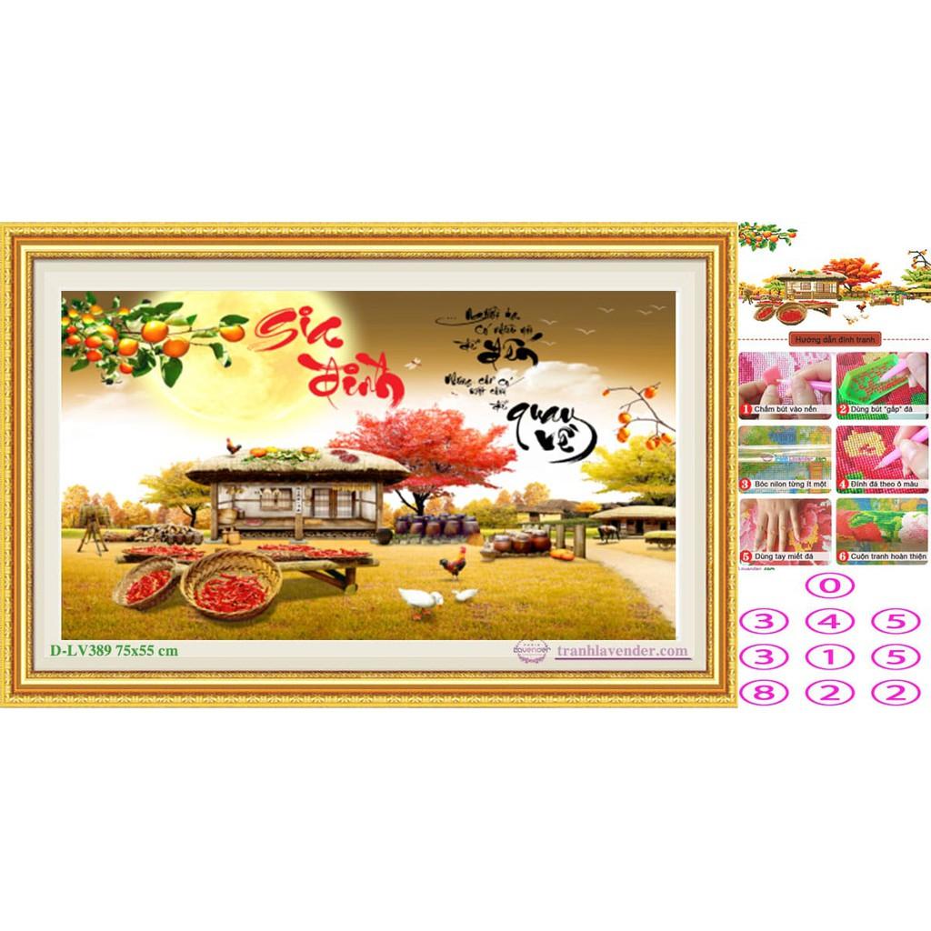 Tranh Đính Đá PHONG CẢNH GIA ĐÌNH HẠNH PHÚC . Kích Thước: 75cm x 55cm