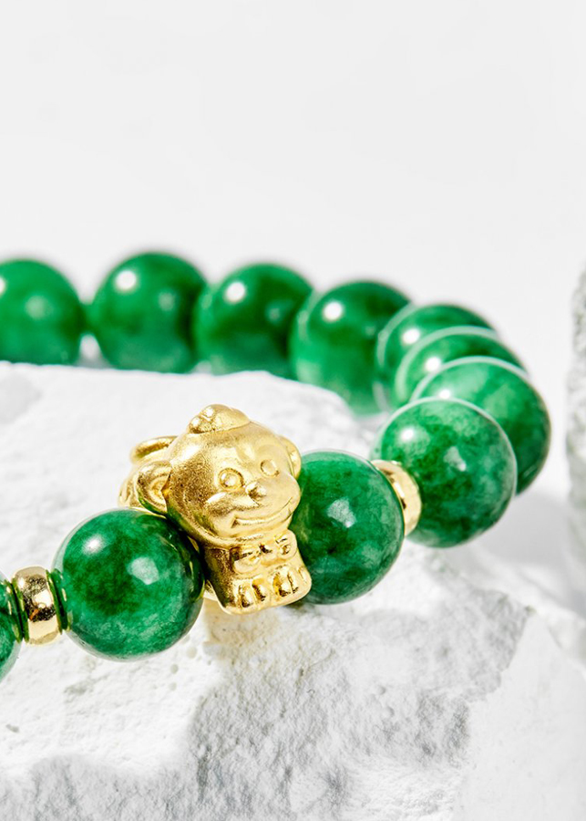 Vòng Tay Phong Thủy Nữ Đá Cẩm Thạch Sơn Thủy Phối Charm Tuổi Thân Bạc Mạ Vàng 24K Mệnh Mộc, Hỏa Ngọc Quý Gemstones