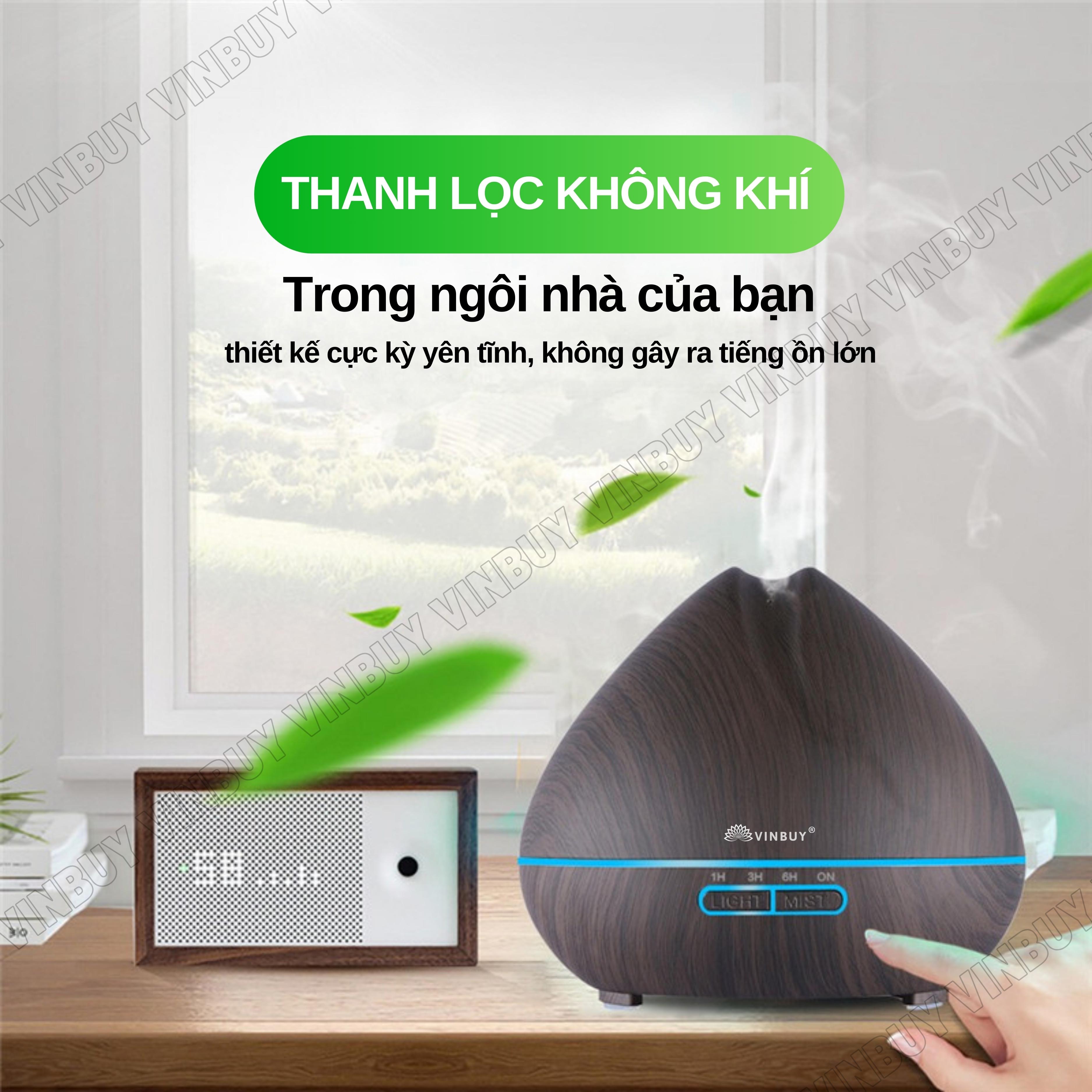 Máy xông tinh dầu VINBUY búp sen, máy khuếch tán phun sương tạo ẩm, máy xông tinh dầu phòng ngủ, spa, nhà hàng, dung tích lớn led 07 màu - Hàng chính hãng