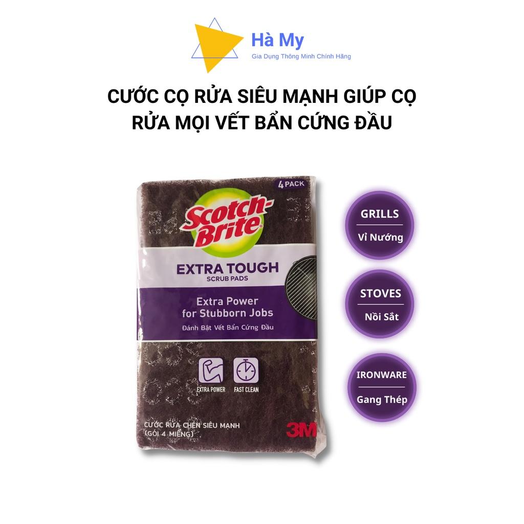 Gói 4 Miếng Cước Cọ Rửa Siêu Mạnh 3M Scotch Brite Thái Lan 10x15cm-Đánh Tan Mọi Vết Bẩn Cứng Đầu