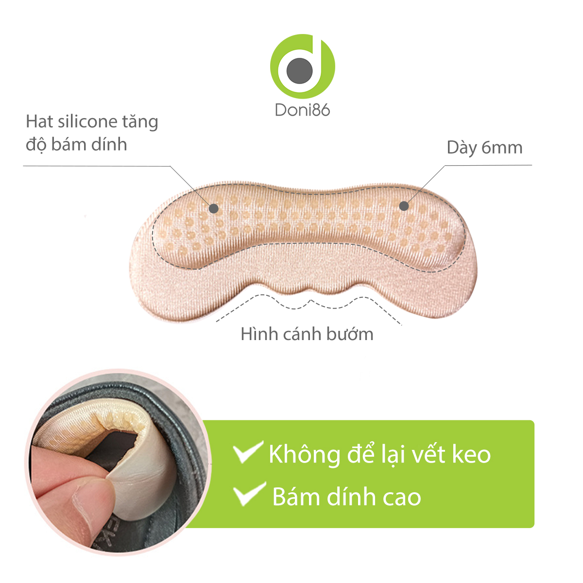 2 cặp lót giày bảo vệ gót sau, có hạt silicone tăng độ bám, bảo bệ giót chân, chống trầy, êm chân - Doni - DOPK223