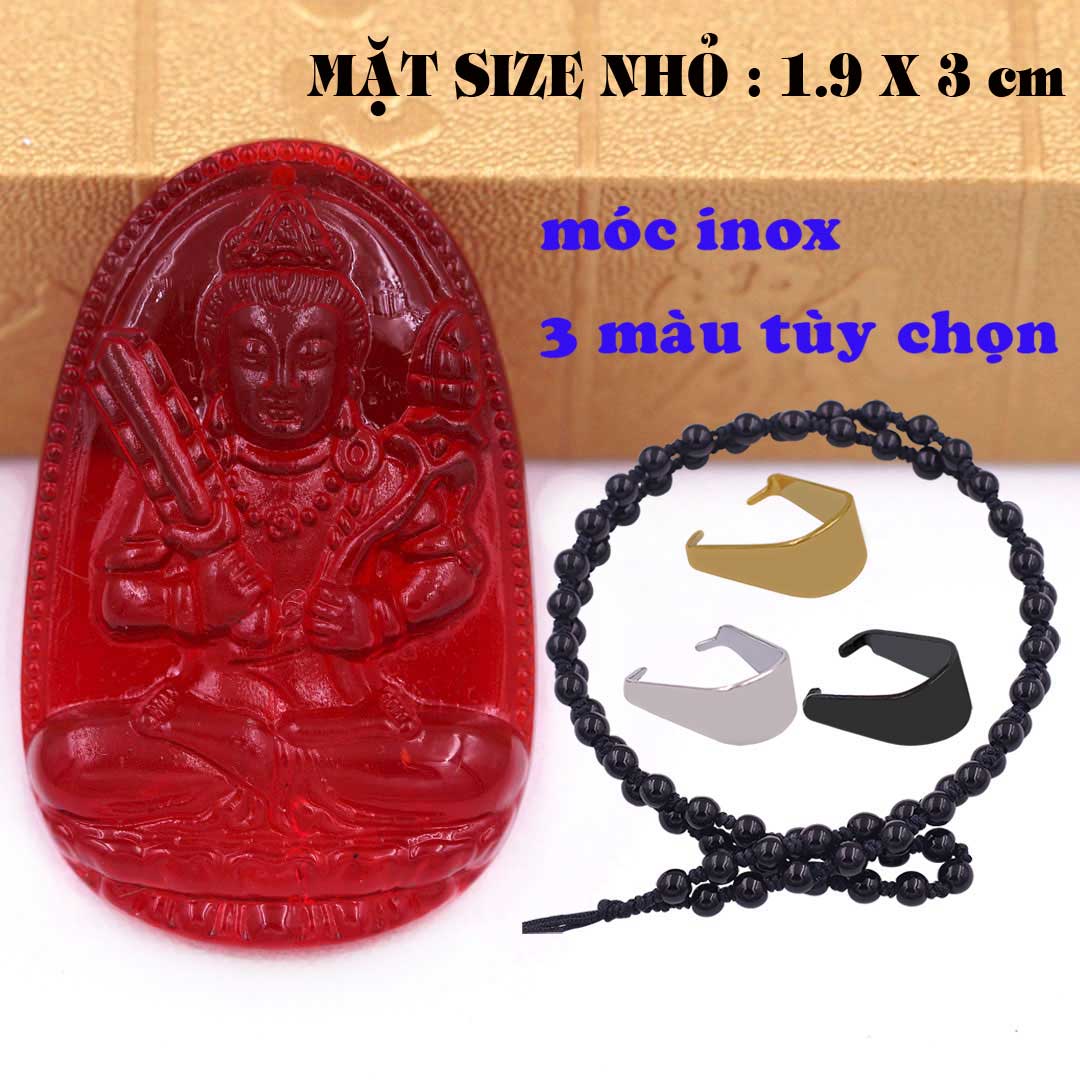 Mặt Phật Hư không tạng pha lê đỏ 1.9cm x 3cm kèm vòng cổ hạt chuỗi đá đen + móc inox vàng, Phật bản mệnh, mặt dây chuyền