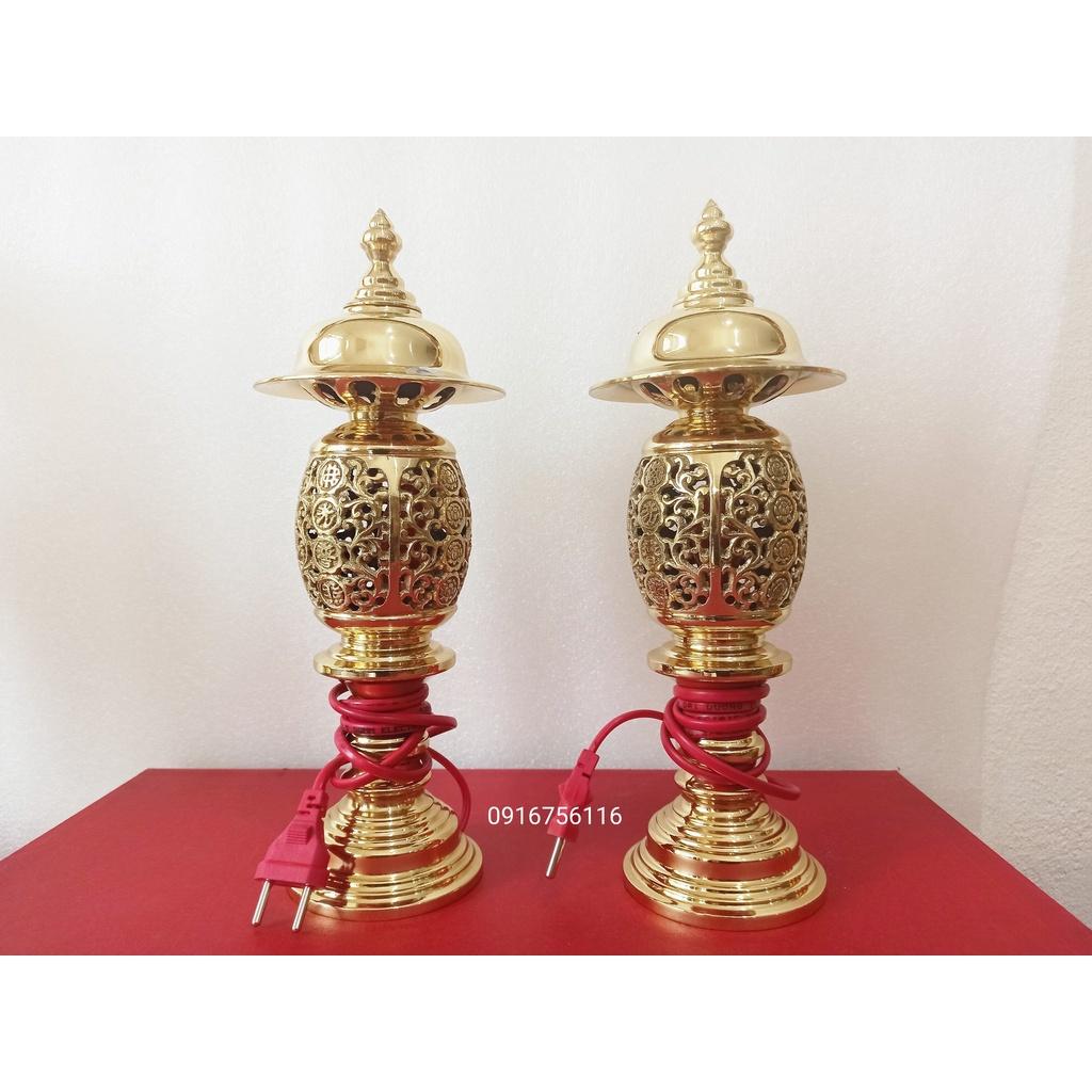 Đèn thờ, đèn đồng 32cm, đèn phong thủy đồng vàng 32cm đúc thủ công