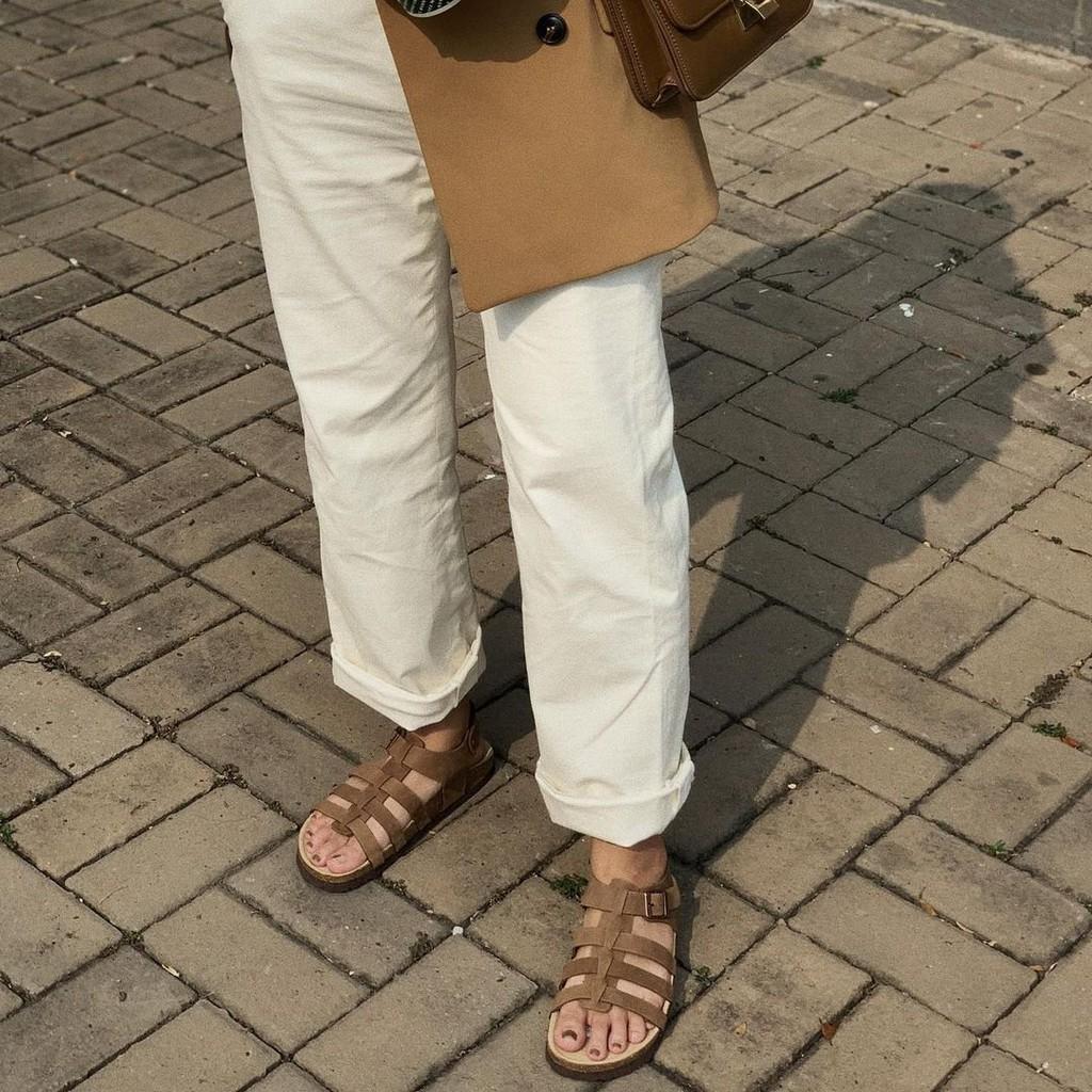 Sandal Unisex HuuCuong chiến binh da bò nâu đế trấu handmade