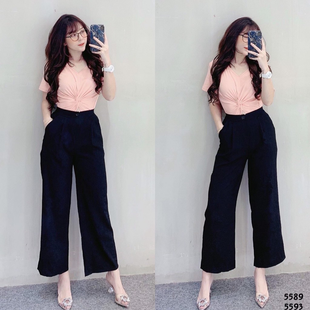 Quần ống suông rộng khóa trước chất cát hàn mềm mại