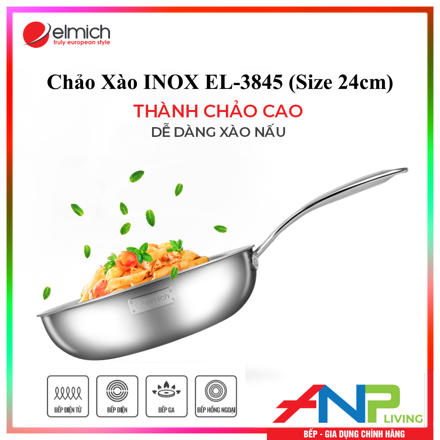 Chảo Xào Sâu Lòng 3 Lớp inox 304 Liền Đáy ELMICH TRI-MAX - Hàng Chính Hãng