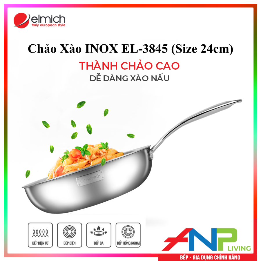 Chảo Xào Sâu Lòng 3 Lớp inox 304 Liền Đáy ELMICH TRI-MAX (EL-3796/26cm, EL-3845/24cm - Dùng Được Trên Mọi Loại Bếp) - Hàng Chính Hãng