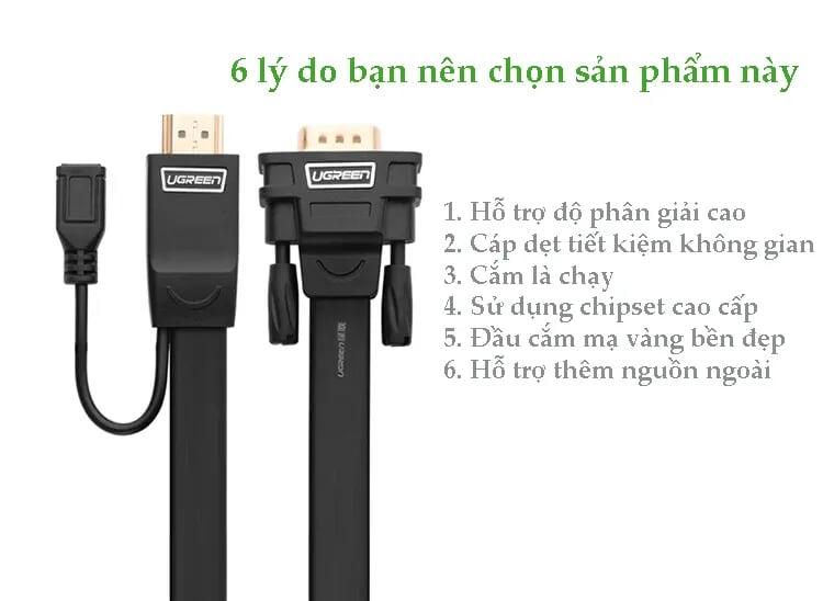 Ugreen UG40232MM101TK 3M màu Đen Cáp chuyển đỗi HDMI sang VGA kèm cổng trợ nguồn Micro USB - HÀNG CHÍNH HÃNG