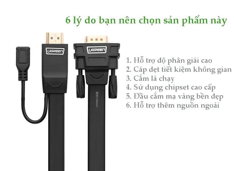 Ugreen UG30451MM101TK 3M màu Đen Cáp chuyển đỗi HDMI sang VGA kèm cổng trợ nguồn Micro USB - HÀNG CHÍNH HÃNG