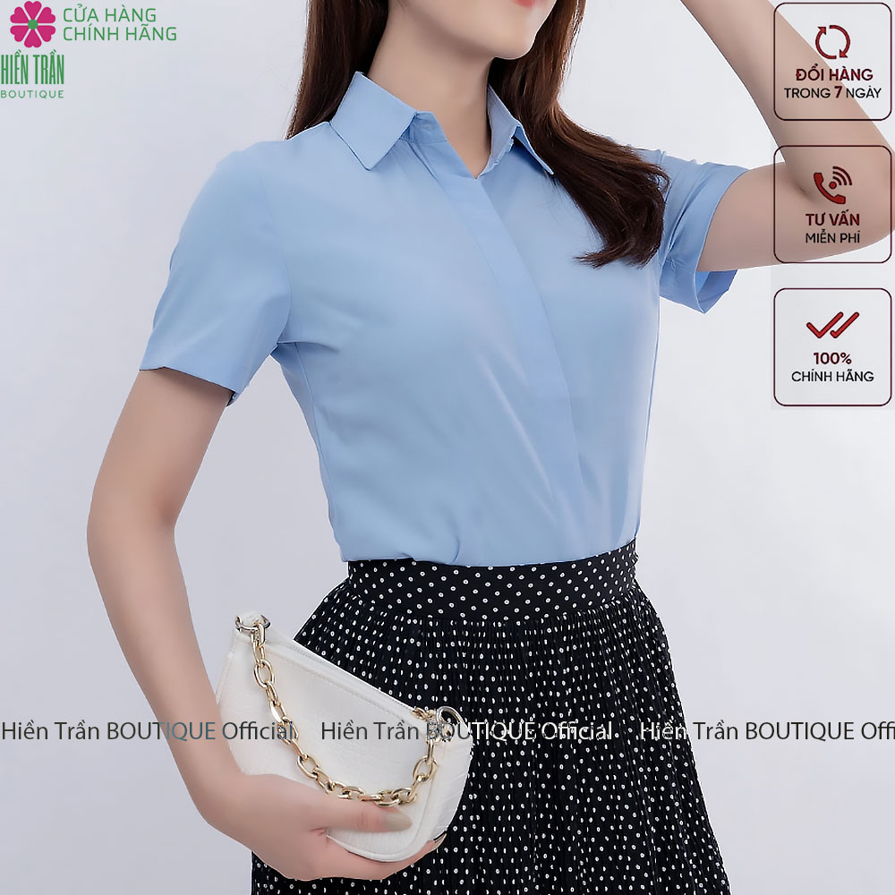 Áo sơ mi ngắn tay nữ Hiền Trần BOUTIQUE, chất vải cao cấp, áo sơ mi cộc tay công sở, dáng suông, form chuẩn, mặc tôn dáng