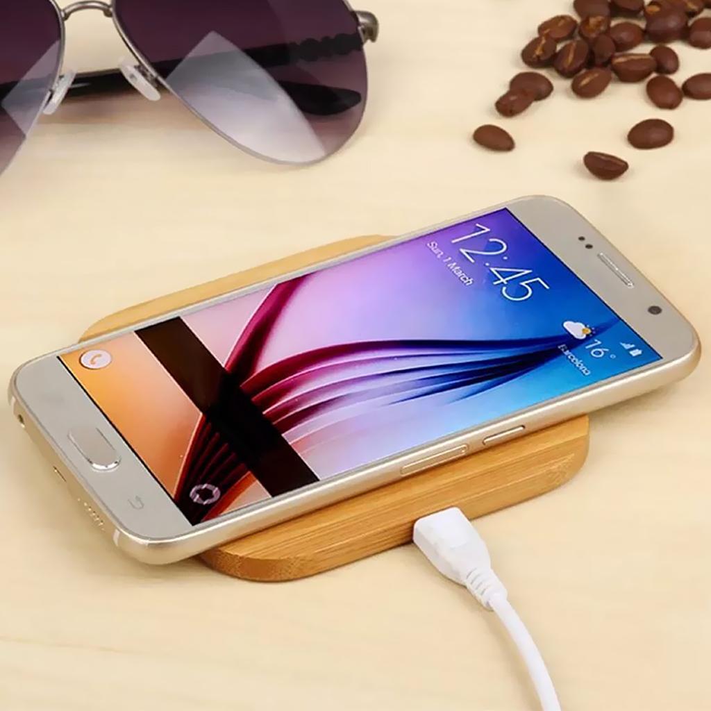 Portable Qi Wireless Charger Bamboo Wood Mat Pad for 8/8 Plus S7 S8