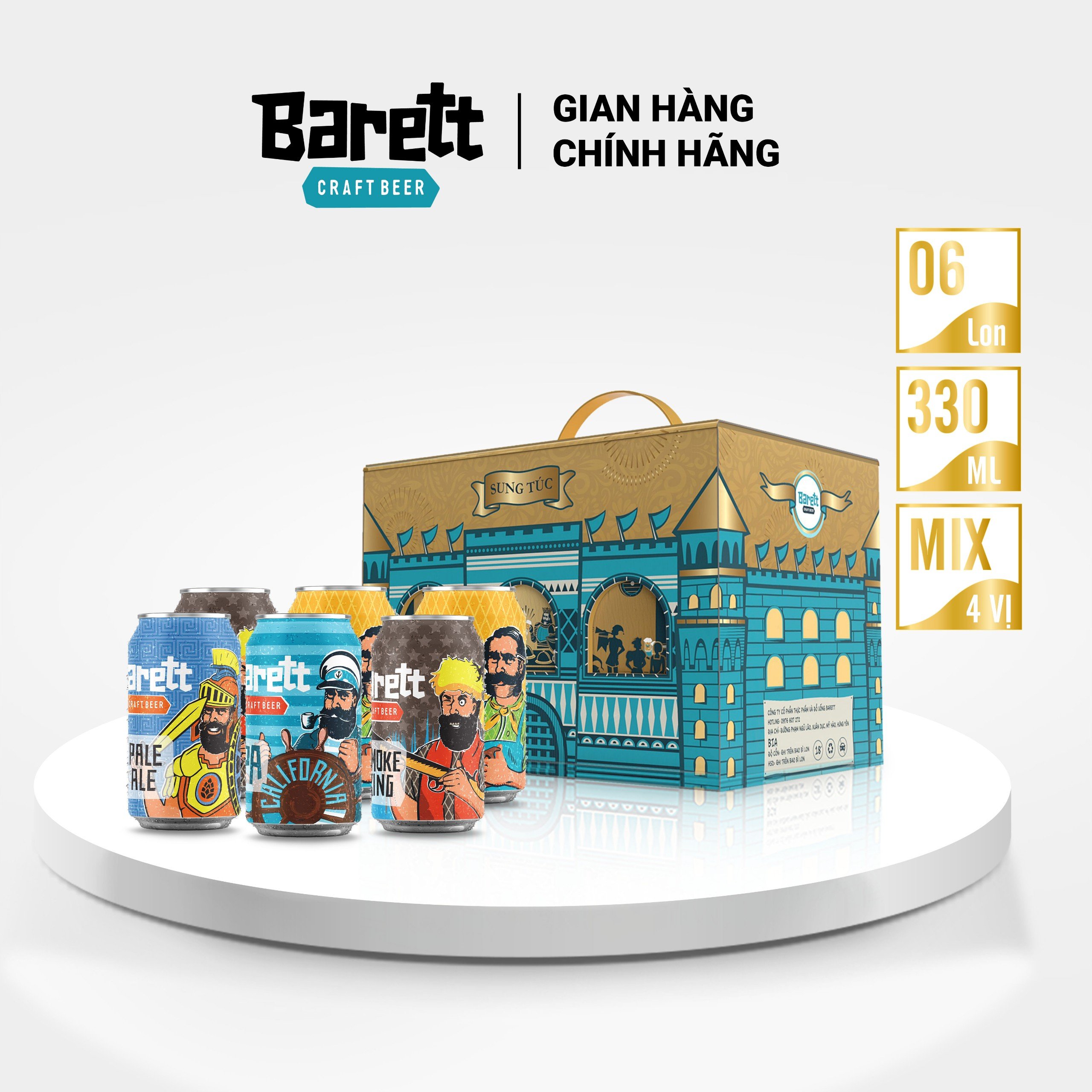 Bia thủ công Barett Craft Beer thùng mix 4 vị/ 6 lon