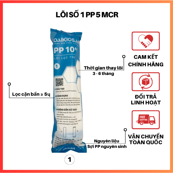 Chính Hãng - Lõi Lọc Nước RO Số 1 Lõi PP 10&quot; 5 Micro Đại Việt