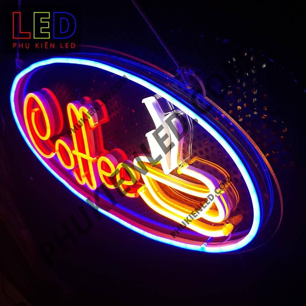 Đèn Led Neon Chữ Coffee và ly cà phê hình Oval - Coffee  Sign, Đèn Led Neon Cà Phê Trang Trí Quán