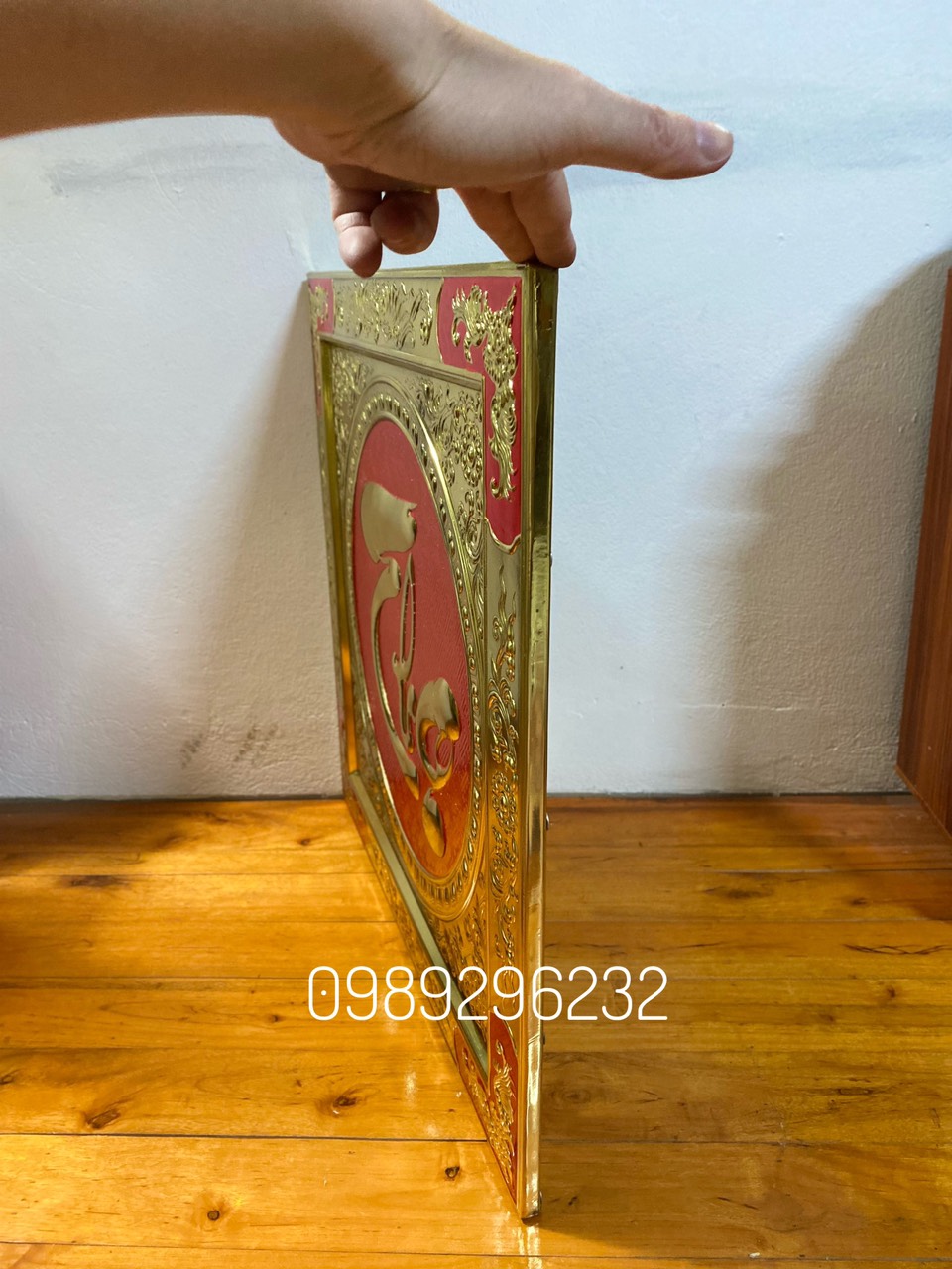 Tranh chữ Thọ thư pháp bằng đồng vàng 55cm