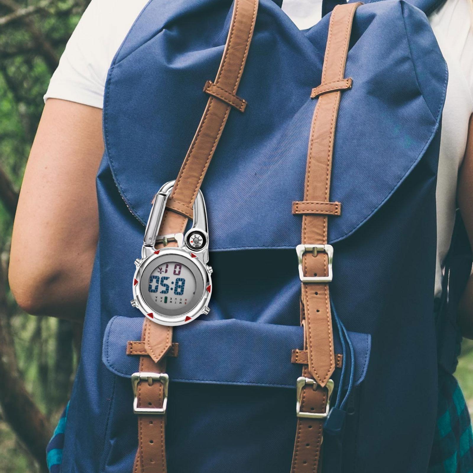 Digital Carabiner Watch Clip Unisex Pocket Watch Luminous for Outdoor Sports