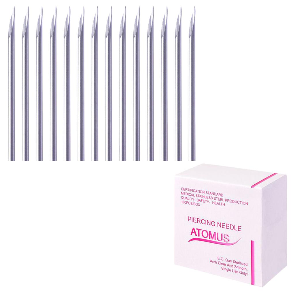 100Pcs Sterile Piercing Needles for Body Ear Navel Nipple - Gauge 12G/14G/16G/18G/20G/Mix Size