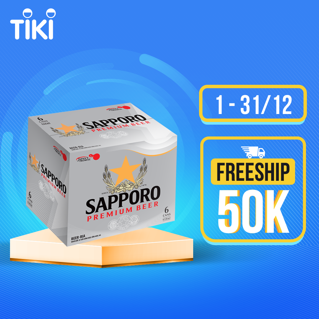 Thùng Bia Sapporo Premium - 6 lon 650ml