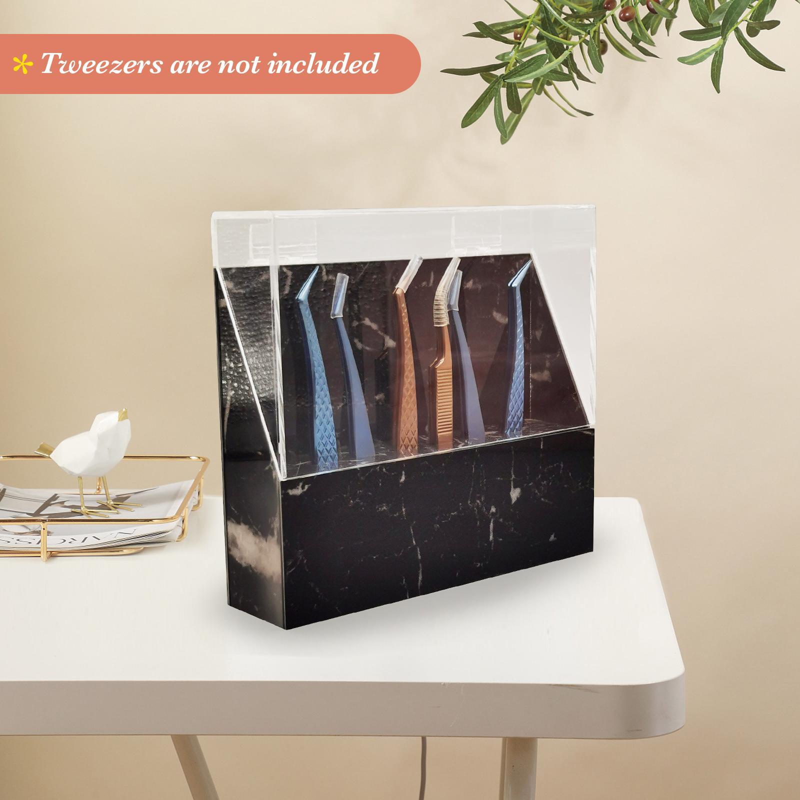 Eyelash Extension Storage Box Tweezers Organizer Case Stand Holder Black