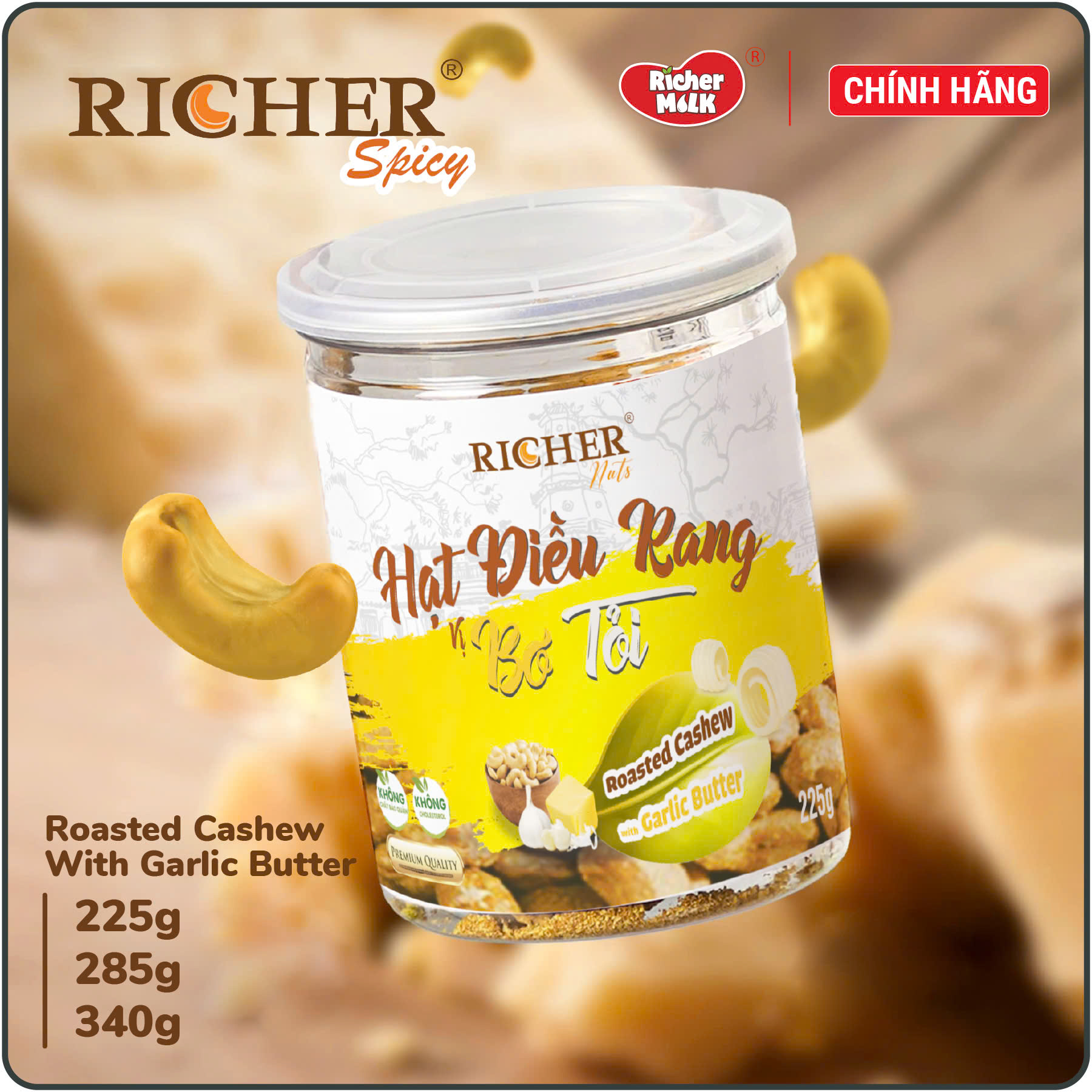 Hạt Điều Rang Vị Bơ Tỏi Richer Nuts ( 340gr, 285gr, 225gr)