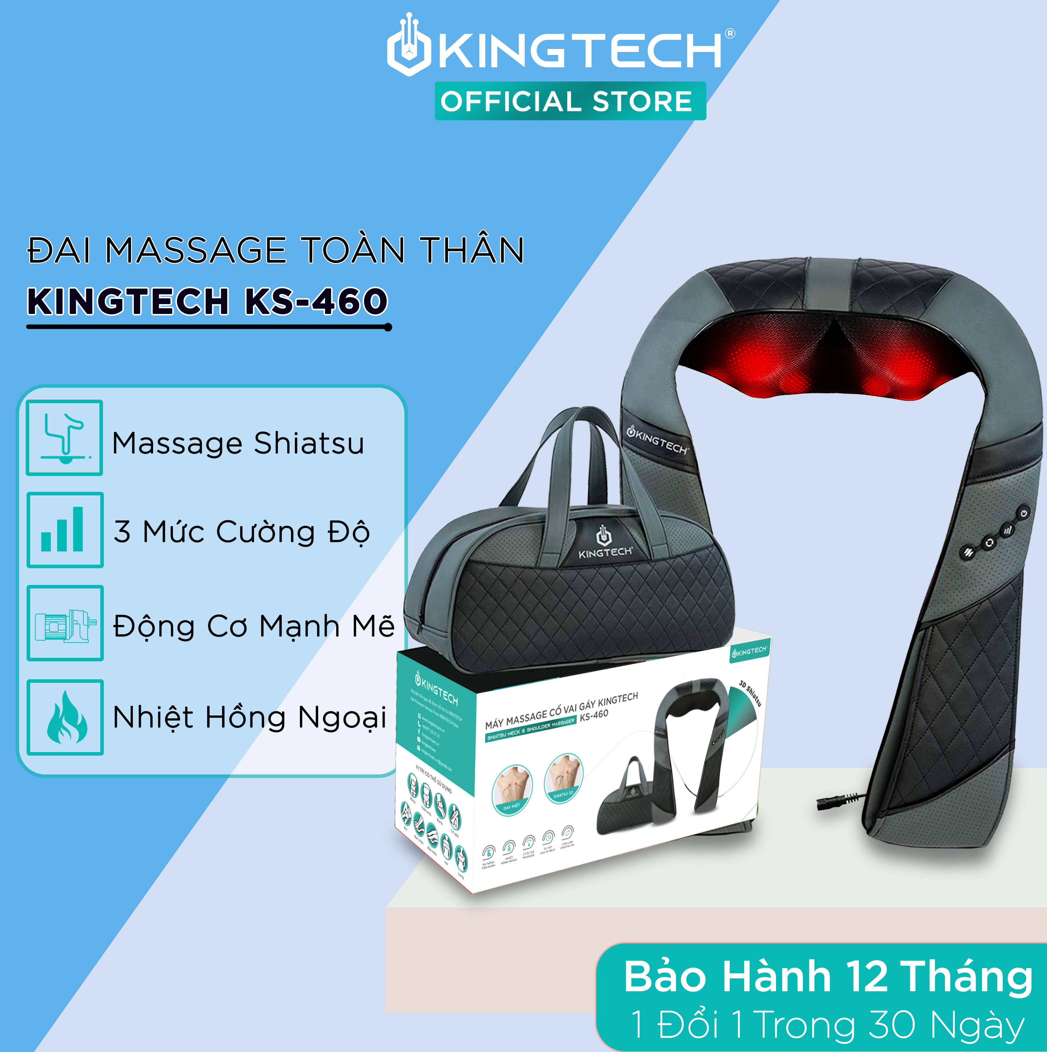 Máy Massage Cổ Vai Gáy Chuyên Sâu 3D Kingtech Ks460 - Hỗ Trợ Mát Xa Đùi, Chân, Lưng Dưới - Tích Hợp Nhiệt Hồng Ngoại - Tiện Sử Dụng Tại Nhà, Văn Phòng, Du Lịch - Quà Tặng Tuyệt Vời Dành Cho Người Thân - Chính Hãng