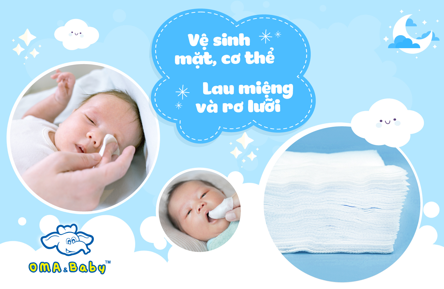 Combo 3 hộp khăn vải khô đa năng cho bé Oma Baby ( 1 Hộp/ 80 miếng)