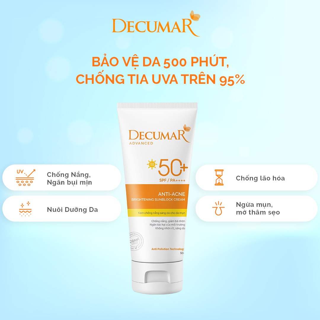 Combo 3 sản phẩm Ngừa Mụn Sáng Da sau mụn Decumar Advanced THC White (Gel mụn thâm + Gel rửa mặt sáng da+ Kem chống nắng phù hợp mọi loại da)