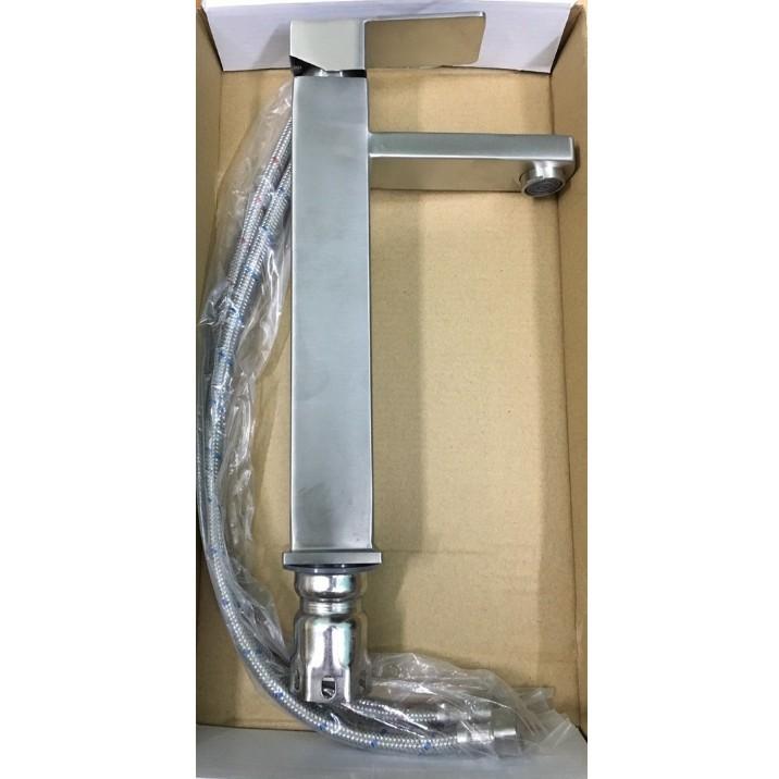 Vòi Lavabo Vuông Nóng Lạnh Inox 304 Cao 30cm