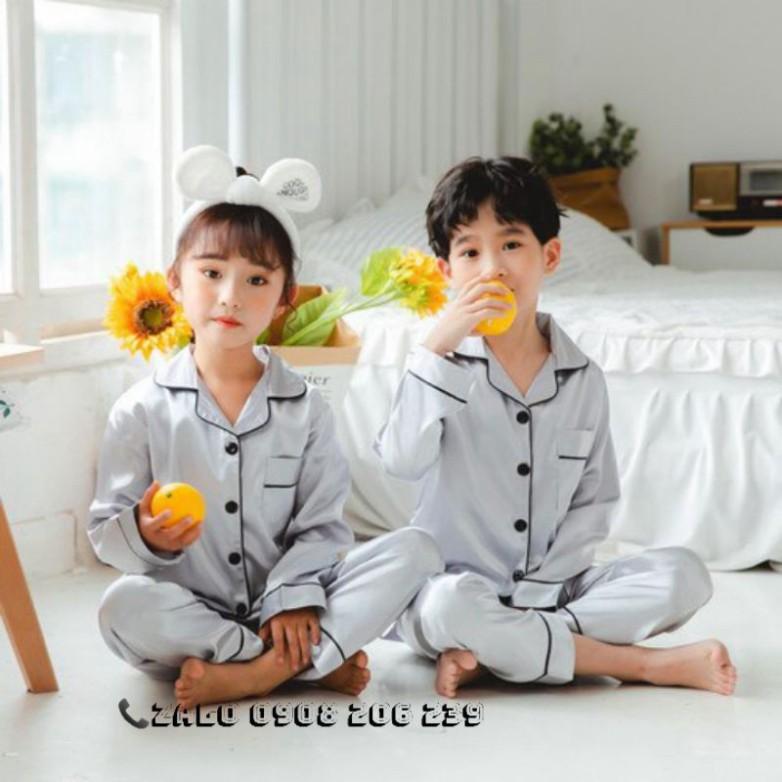 Bộ pijama tay dài bé trai bé gái phi lụa cao cấp 11 đến 60kg