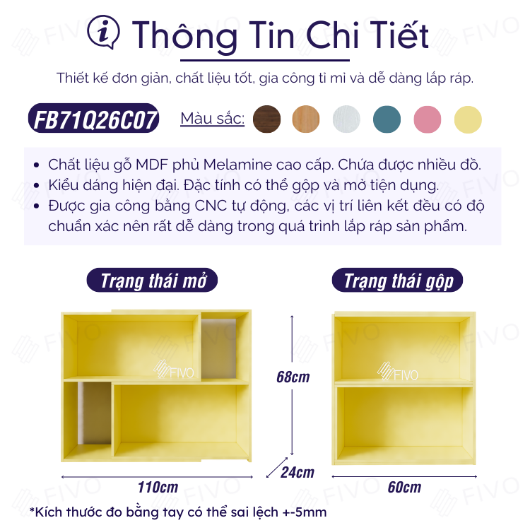 Kệ Sách Đa Năng Cho Bé FIVO FB71 Ngang 110cm Màu Vàng, An Toàn, Đa Dụng Với Tính Năng Đóng Mở Tiện Lợi, Dễ Dàng Lắp Ráp