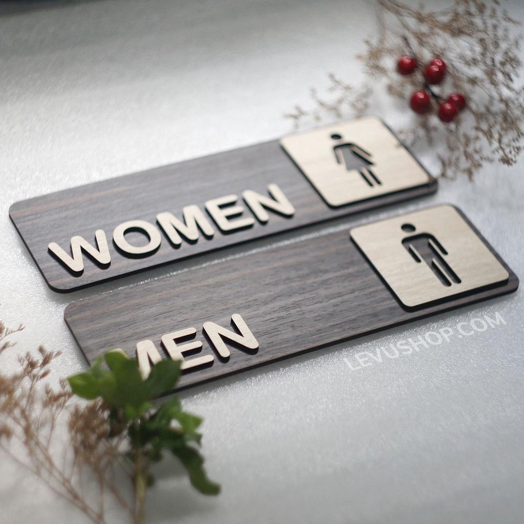Bộ 2 bảng gỗ Toilet Men Women dán cửa trang trí nhà vệ sinh Nam Nữ LEVU-TL18