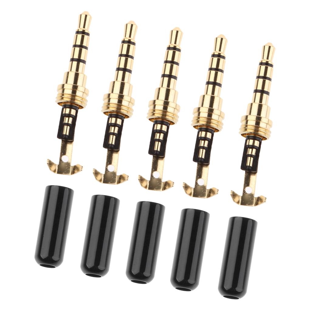 5 Pcs 1/8'' 3.5mm Plug Audio Jack Connector Gold-Plated Metal Earphone Adapter for DIY Stereo Headset Earphone Replacement for Repair Headphone