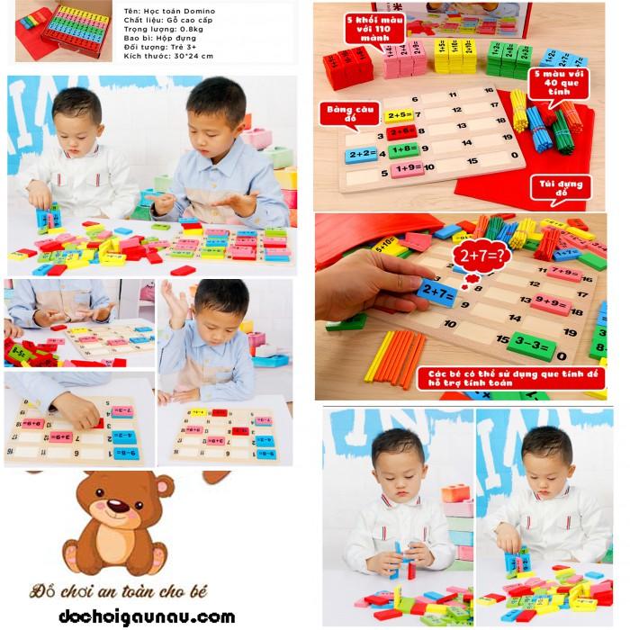 Đồ chơi Domino 110 quân bằng gỗ kèm que tính