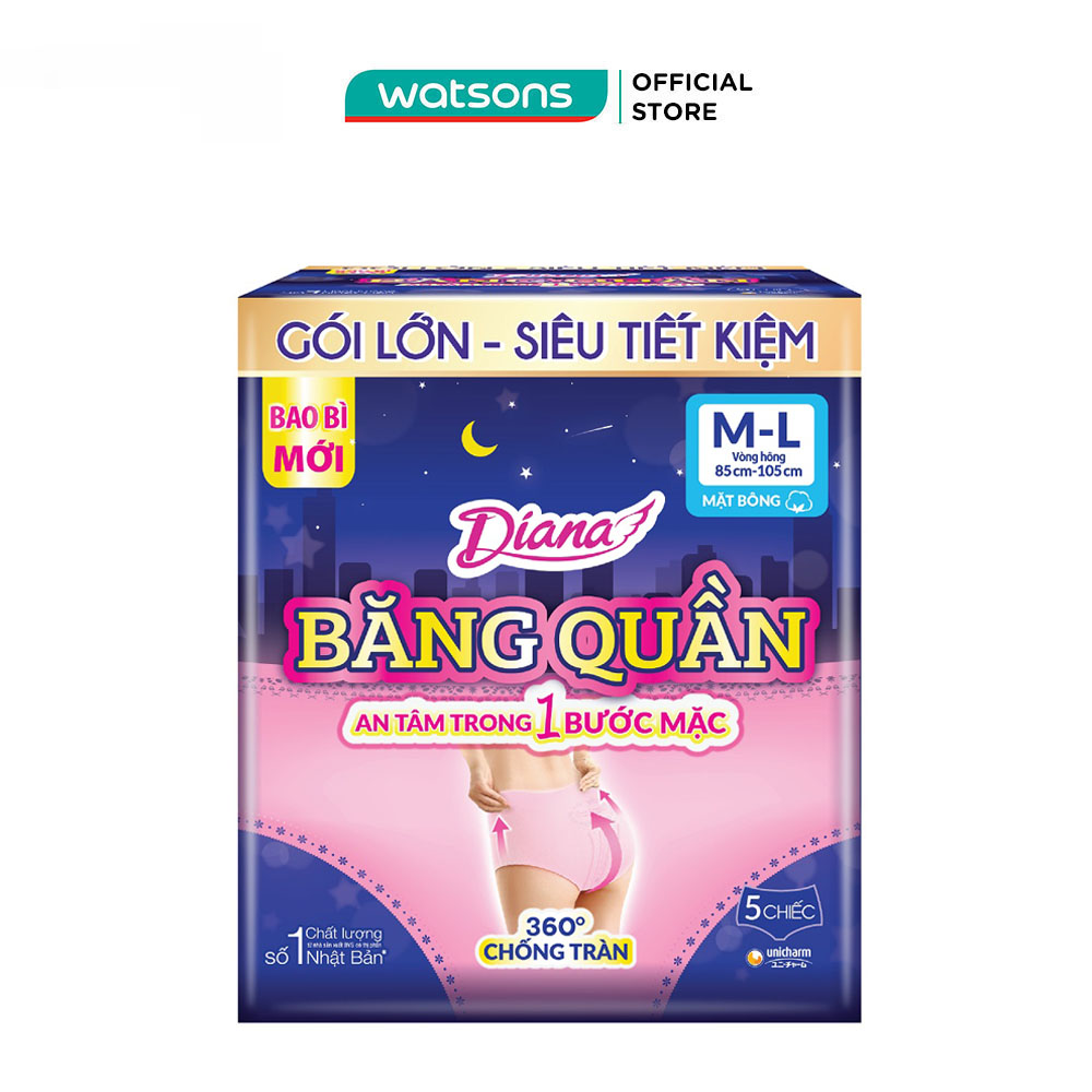 Băng Vệ Sinh Dạng Quần Diana Sensi Chống Tràn Size M-L 5 Chiếc/Gói