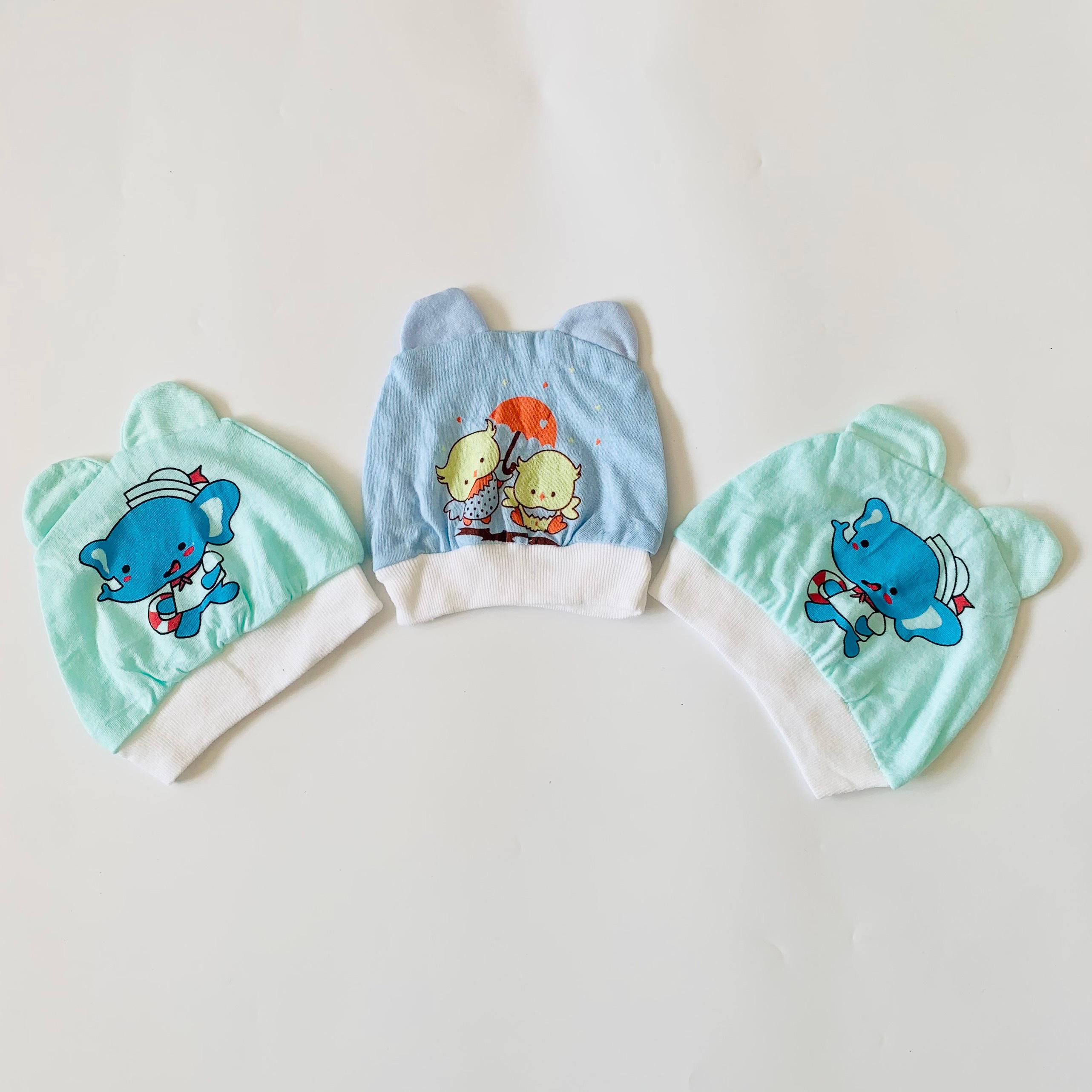 Mũ sơ sinh chất liệu cotton loại mỏng có tai hình thú cho bé từ 0-3 tháng tuổi